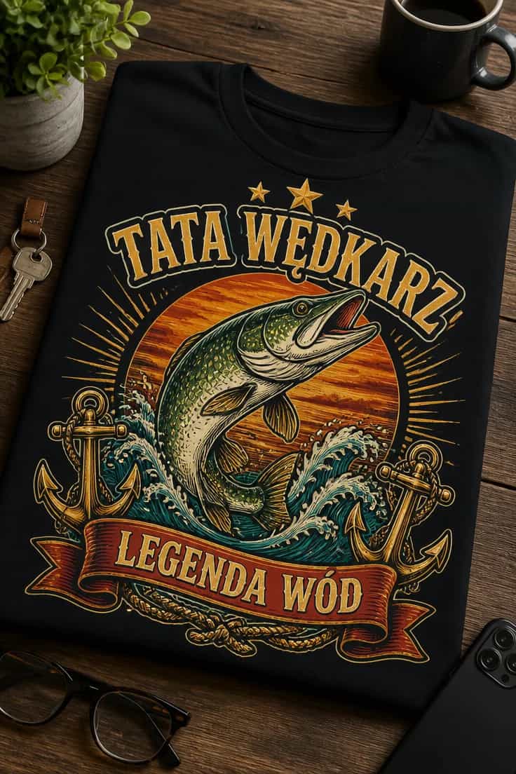 Koszulka dla taty wędkarza – Tata Wędkarz Legenda Wód