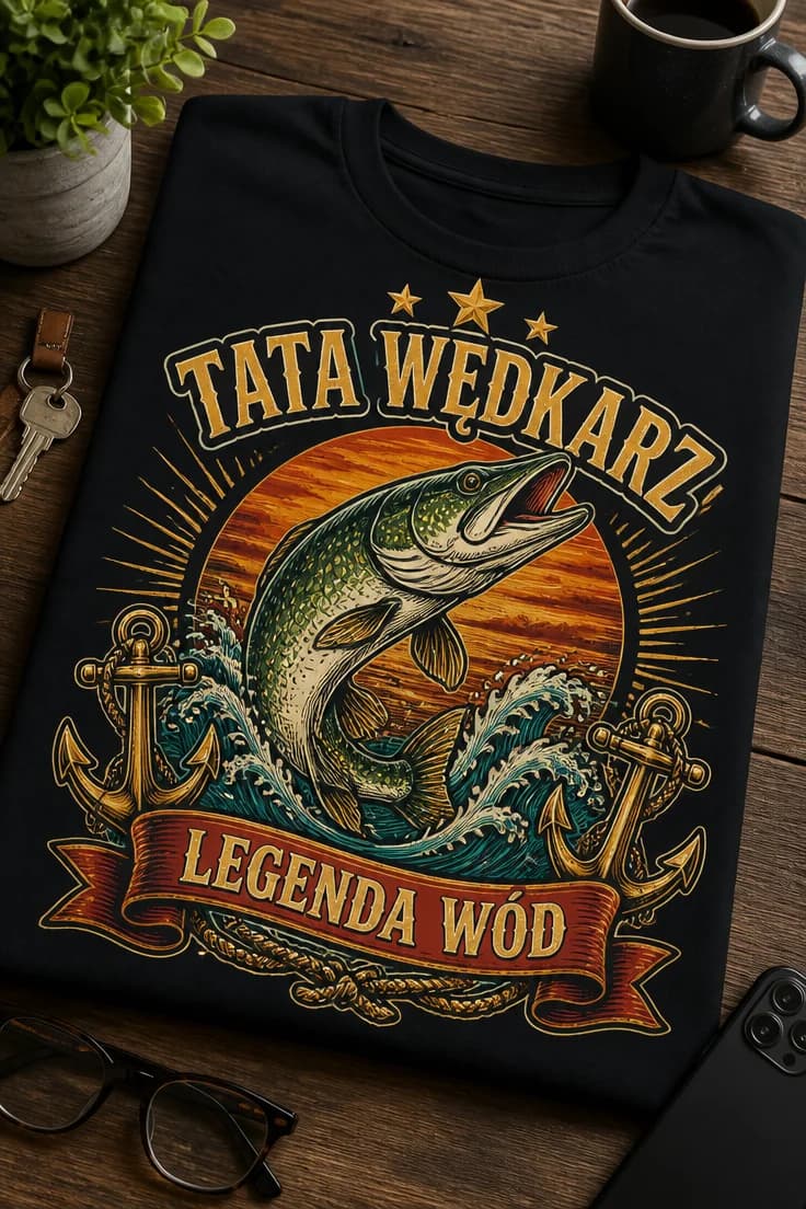 Koszulka dla taty wędkarza – Tata Wędkarz Legenda Wód
