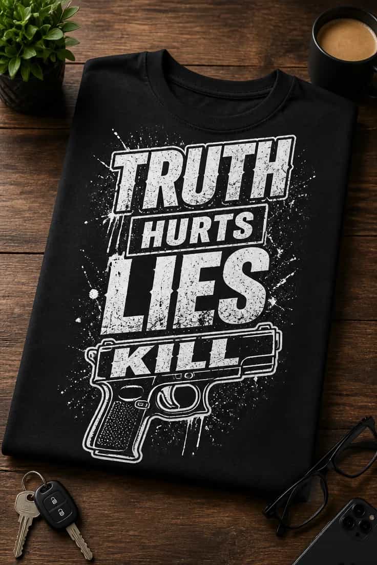Koszulka z krótkim motywem 1-3 słowa – Truth Hurts Lies Kill