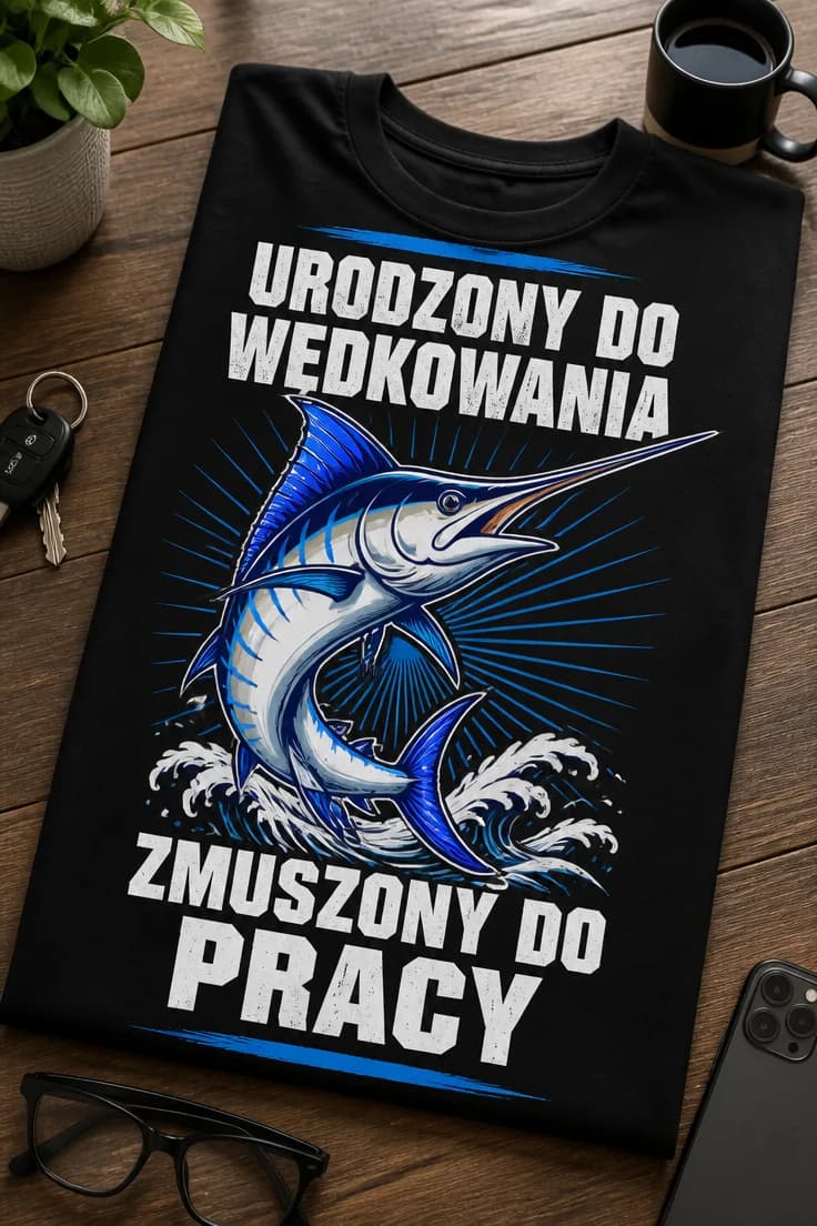 Koszulka urodzony do wędkowania zmuszony do pracy