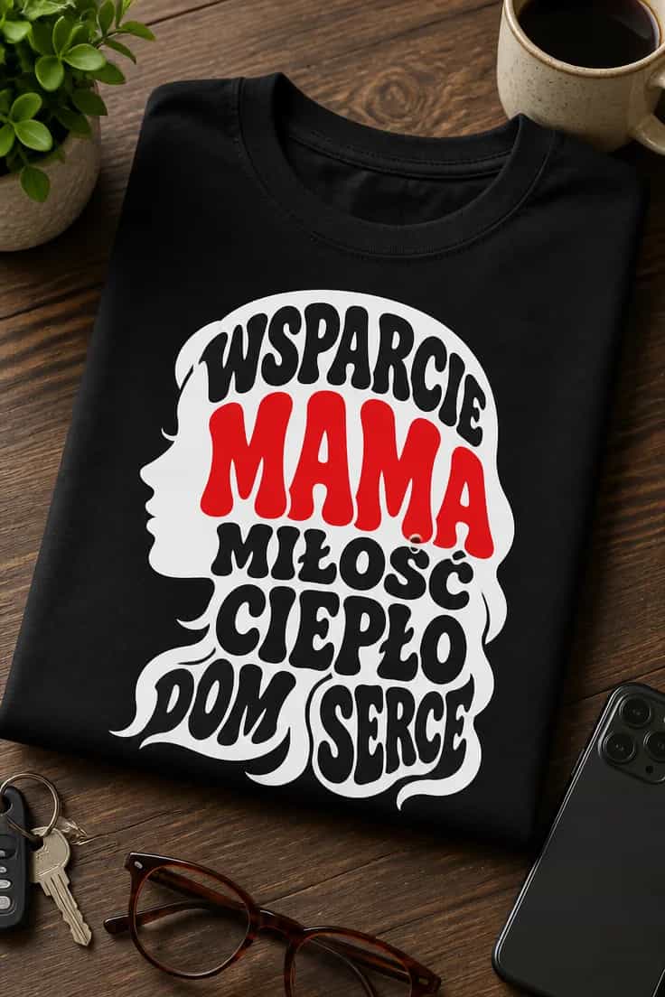 Koszulka dla mamy – Wsparcie Mama Miłość Ciepło Dom Serce