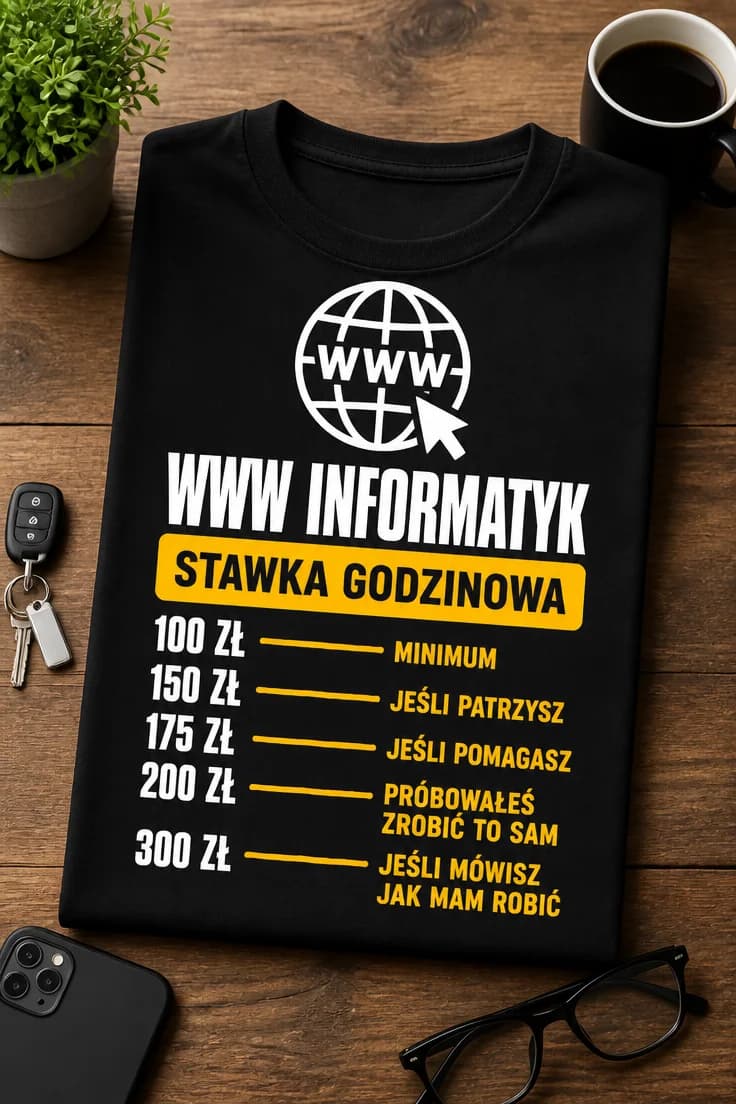 Koszulka informatyk stawka godzinowa – zabawna tabela