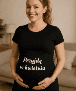 Śmieszna koszulka ciążowa Przyjdę w kwietniu