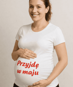 Śmieszna koszulka ciążowa Przyjdę w maju