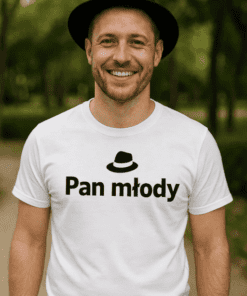Śmieszna koszulka pan młody kapelusz