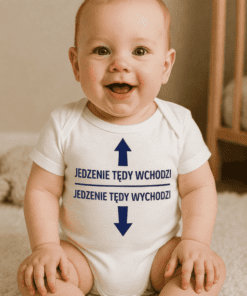Śmieszne body niemowlęce jedzenie wchodzi wychodzi