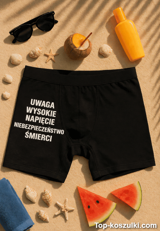 Śmieszne męskie bokserki uwaga wysokie napięcie